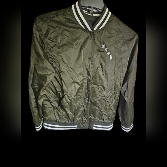 Obey Women’s Hooligans Street Varsity Olive Green Jacket Size Med - Picture 2 of 7